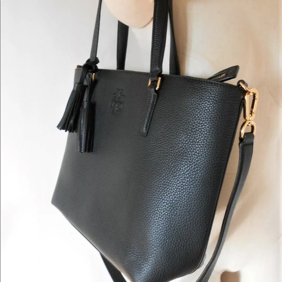 TORY BURCH THEA  LARGE ZIP TOP LEATHER TOTE LAPTOP BAG BLACK SOLD OUT BNWOT $495 - Picture 5 of 10